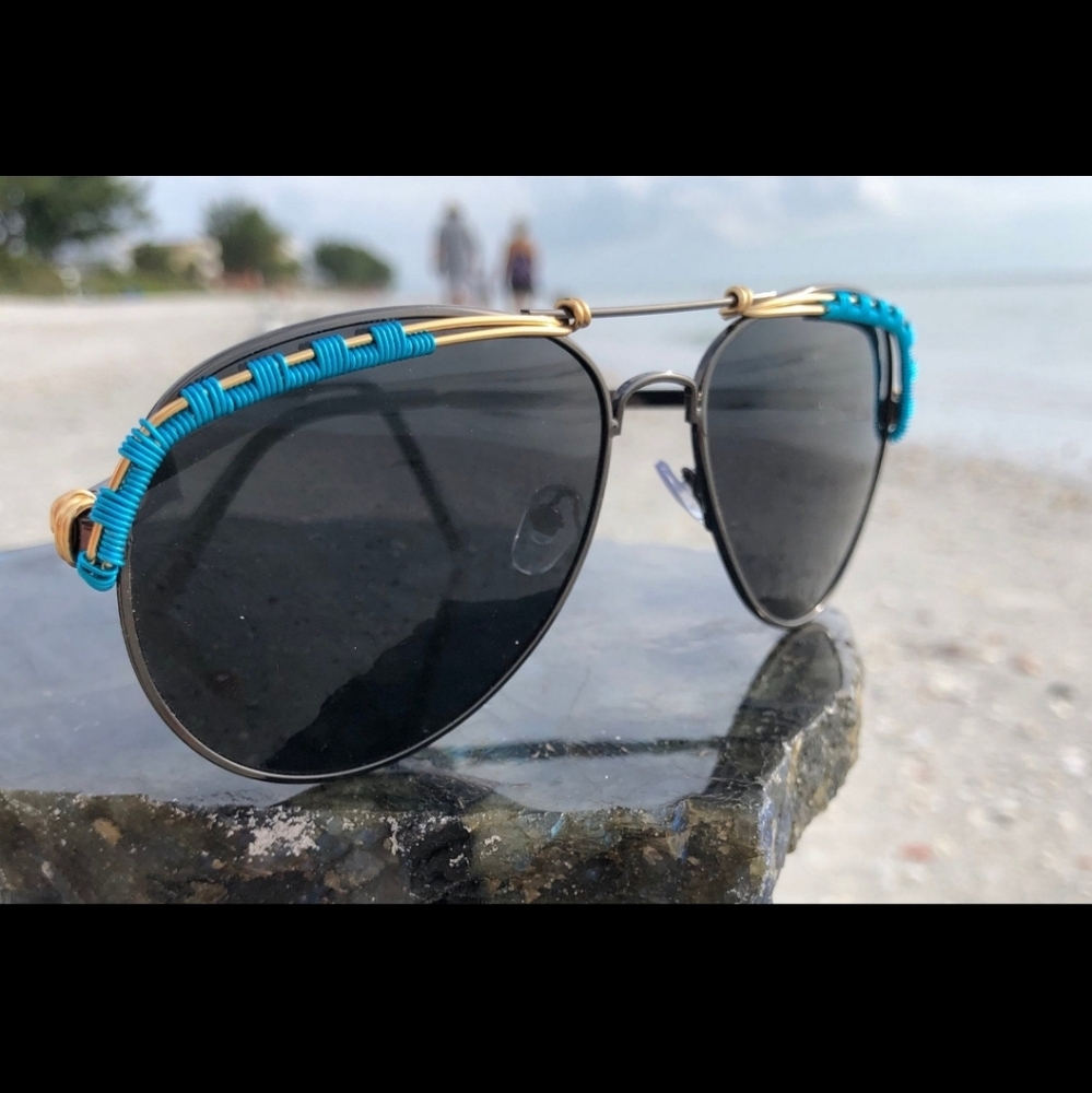 Stylish Aviator Sunglasses with Turquoise Accents Custom Made